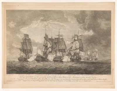 Franse en de Engelse vloot tijdens een zeeslag