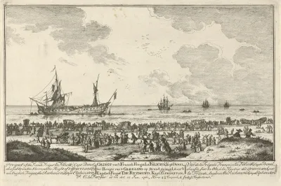 Franse fregat La Félicité door een Engels fregat op het strand gejaagd, 1761