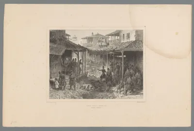 Franse soldaten in gevecht met Arbieren in de hoofdstraat van Constantine, 13 oktober 1837