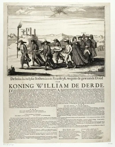 Franse spotprent op de vermeende dood van Willem III, 1690
