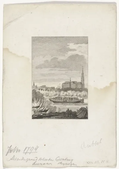 Fransen beschieten de vluchtende troepen op de Gierbrug, 1794