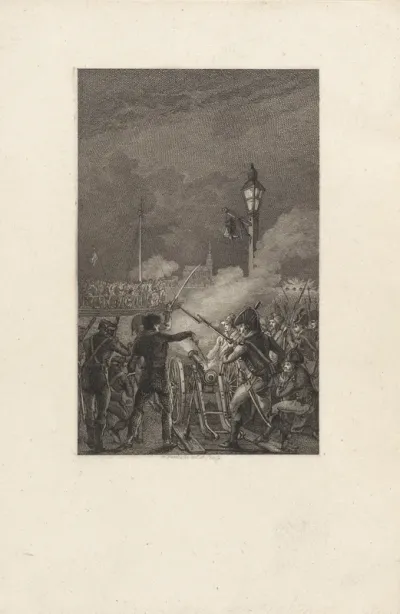 Fransen beschieten de vluchtende troepen op de Gierbrug, 1794