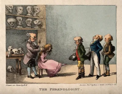 Franz Joseph Gall examining the head of a pretty girl, while three gentlemen wait in line