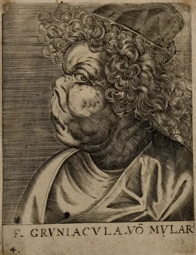 Frau Gruniacula, a character with a grotesque face