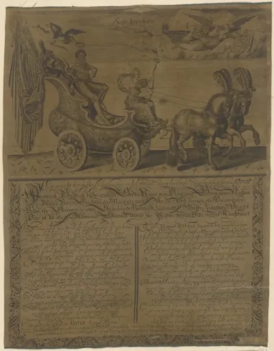 Frederik Hendrik op een triomfwagen