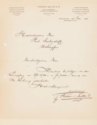 Frederik Muller's letter to Paul Sinebrychoff 19.6.1908