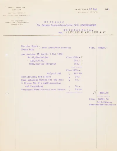 Frederik Muller's letter to Paul Sinebrychoff 27.5.1909
