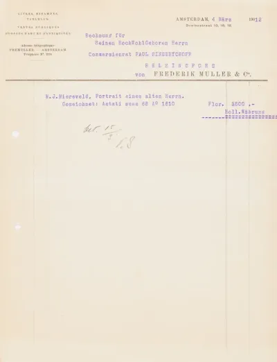 Frederik Muller's letter to Paul Sinebrychoff 4.3.1912