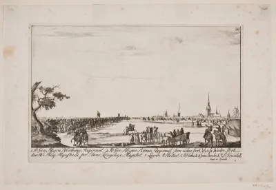 Frederik V inspicerer regimenterne uden for Vestre Port i Odense