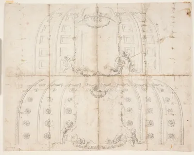 Frederiksborg slot, Audienssalen. To forskellige udkast til loftsdekoration til kuplen