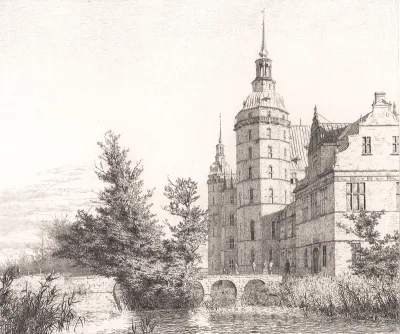Frederiksborg Slot. Parti ved Møntbroen