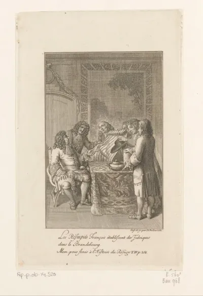 Friedrich Wilhelm bekijkt de stoffen