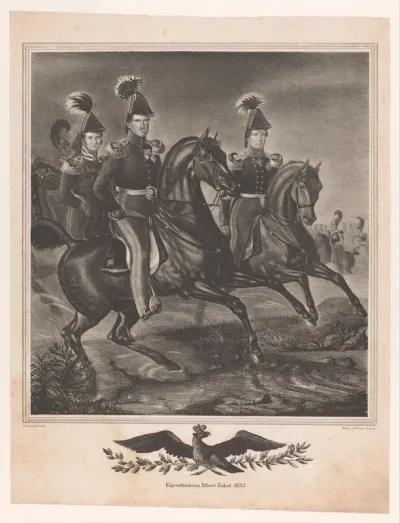 Friedrich Wilhelm III van Pruisen met zijn zoons te paard