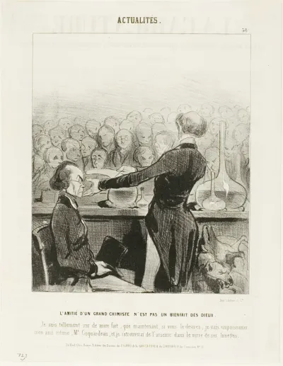 Friendship With a Great Chemist is Not Always a Godsend… “I am so sure of my findings that I will now poison my best friend, Mr. Coquardeau, and I will retrieve arsenic in his eyeglasses,” plate 39 from Émotions Parisiennes
