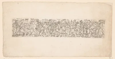 Fries met allegorische figuren waaronder Rechtvaardigheid (Justitia), Tirannie (Tirannide) en de Kerk (Ecclesia)