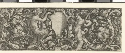 Fries met een schild gedragen door een mannelijke en een vrouwelijke satyr