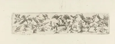 Fries met elf vogels, in het midden staat een grote vogel op een tak