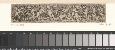 Fries met putti die druiven persen en met een vogel spelen