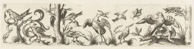 Fries met tien vogels en een insect