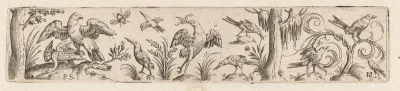Fries met tien vogels en een insect