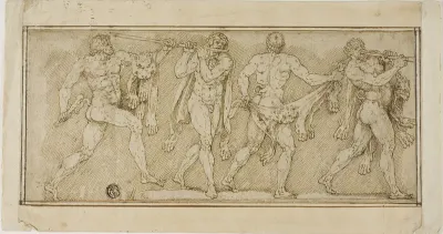 Frieze of Satyrs Wearing Lion Skins and Playing Pipes