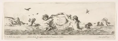 Frieze with a Triton and Mermaid holding up a Shell, title page from "Decorative friezes and foliage" (Ornamenti di fregi e fogliami)