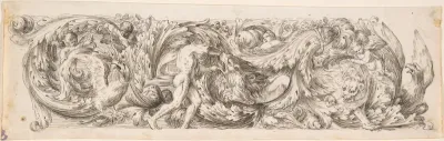 Frieze with Acanthus Scrolls and a Man (Hercules?) fighting a Lion