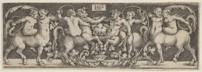 Frieze with Centaurs Fighting at Center with Human Riders