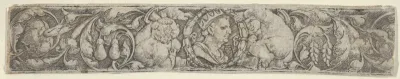 Frieze with Children Supporting the Bust of an Emperor Surrounded by Foliate Scrolls