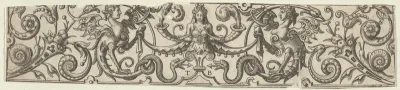 Frieze with Half-Length Female Figure Holding Two Horns at Center