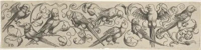 Frieze with Nine Birds Perched on a Vine