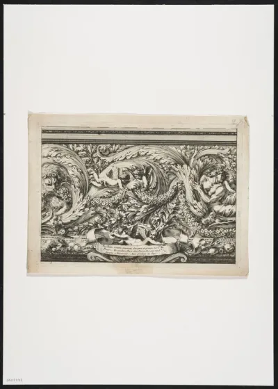 Frieze with nudes, putti, banderoles and foliate scrolls