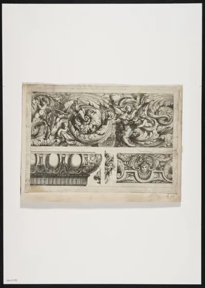 Frieze with putti, a lion and foliate scrolls and capital