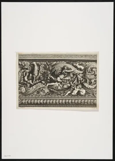 Frieze with putti, antique figure, eagle and foliate scrolls (2)