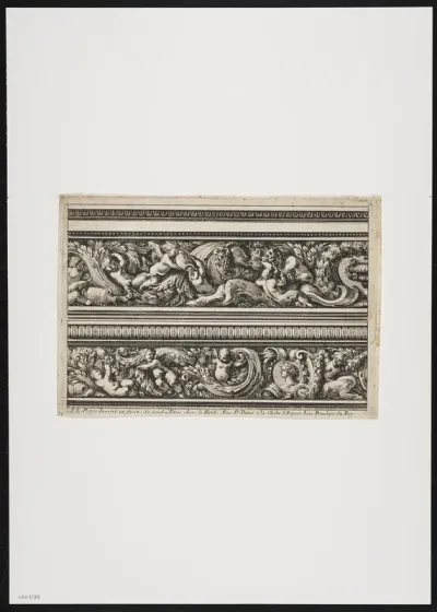 Frieze with putti, grapes, jugs and foliate scrolls