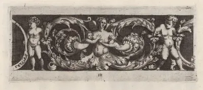 Frieze with Rinceaux, a Siren and Four Children
