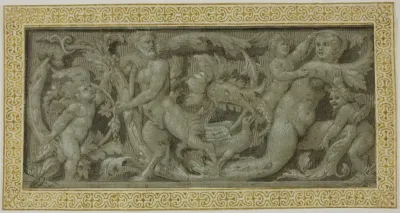 Frieze with Satyr, Nymph, and Putti