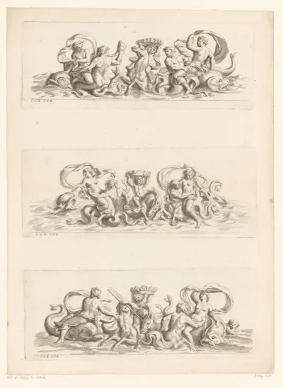 Friezen met zeewezens en putti