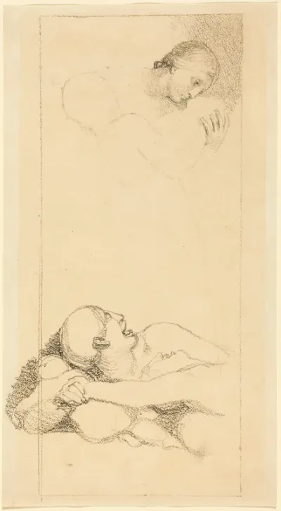 Frightened Man Looking Up; Woman and Children