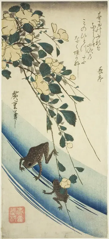 Frogs and yellow rose