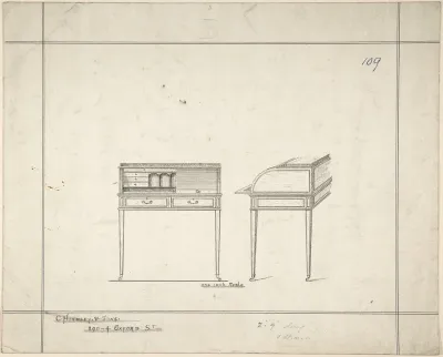 Front and Side Views of Writing Desk