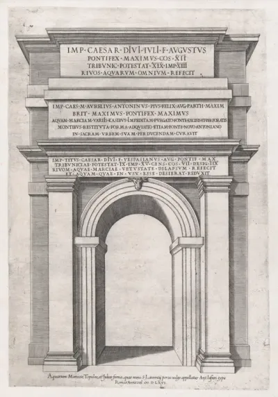 Front view of St. Lawrence Gateway, Rome, from "Speculum Romanae Magnificentiae"