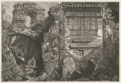 Frontispice met antieke ruïnes en een triomfboog