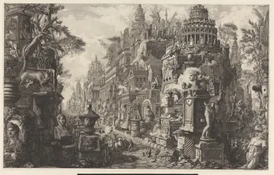 Frontispice met een fantasievoorstelling van de Via Appia Antica