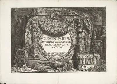 Frontispice met een groep ornamentele wandfragmenten