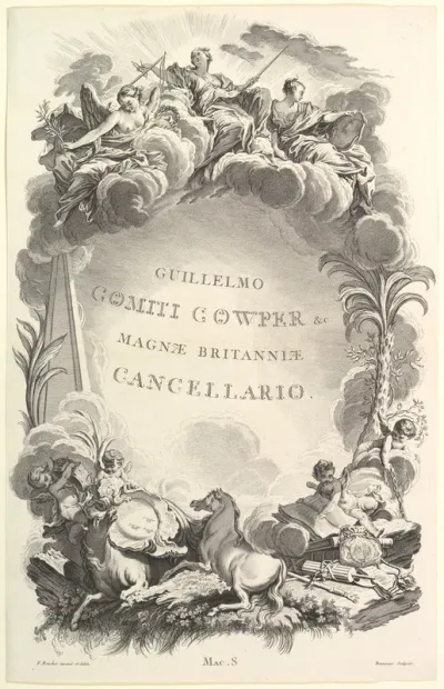Frontispice pour le "Tombeau du comte William Cowper" (Frontispiece from the "Tomb of William Cowper"), from Tombeaux des Princes, des Grands Capitaines et autres Hommes illustres (Tombs of Princes, Great Captains, and other Illustrious Men)