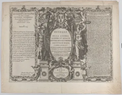 Frontispiece for "Drawings of the war, siege, and assault of the Turkish army on the island of Malta" (Disegni della guerra, assedio et assalti dati dell'armata turchesca all'isola di Malta)