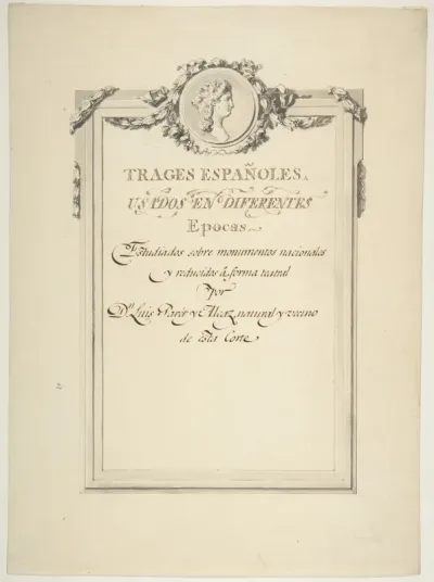 Frontispiece for the collection 'Trages españoles usados en diferentes epocas'