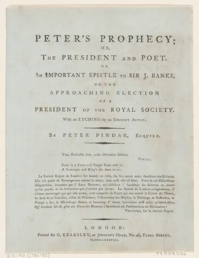 Frontispiece, from Peter's Prophecy, or The President and Poet, by Peter Pindar, Esq.