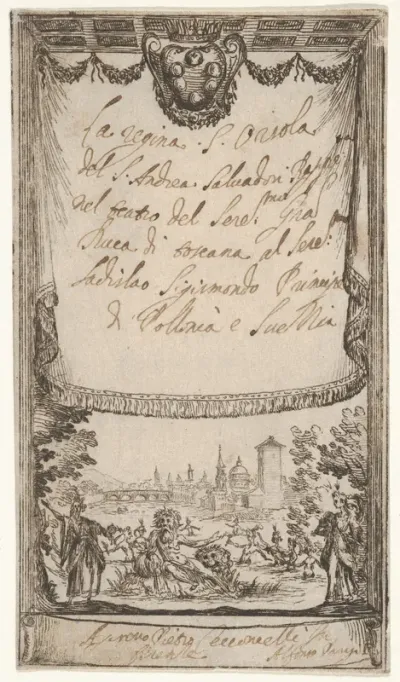 Frontispiece: Queenly St. Ursula (La Regina Sant'Orsola), from a series of prints for the performance of the St. Ursula tragedy